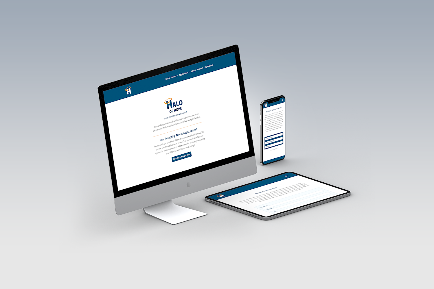 a multi-device mockup displaying the responsive design of a WordPress website for Halo of Hope