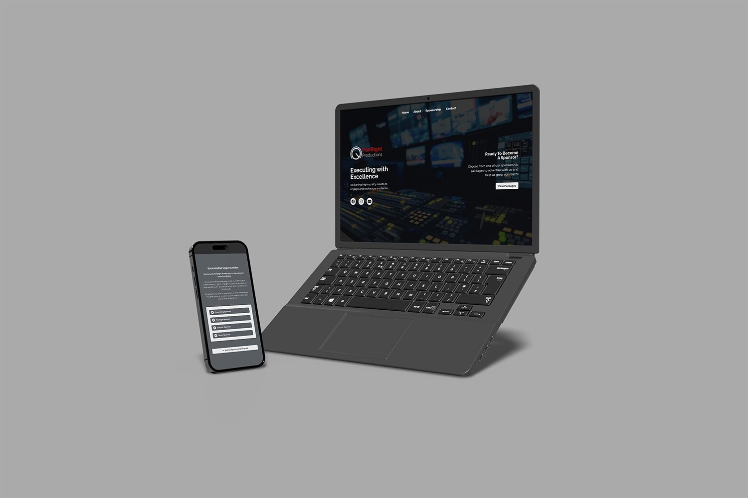 a multi-device mockup displaying the responsive design of a WordPress website for PanRight Productions