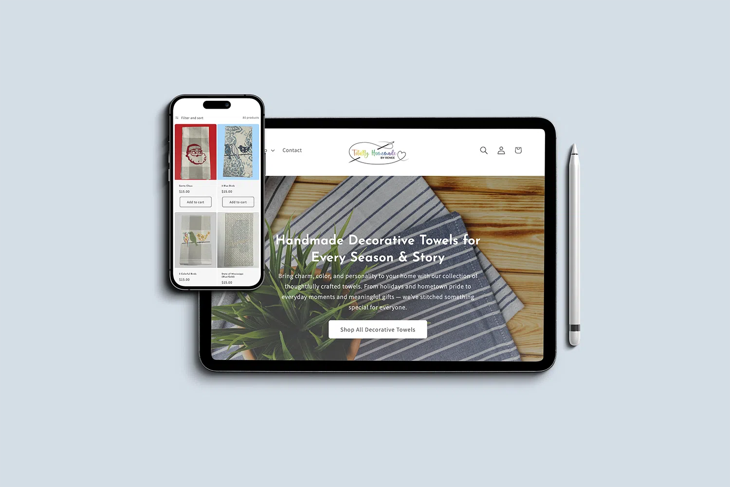 a multi-device mockup displaying the responsive design of a Shopify website for Totally Homemade by Renee